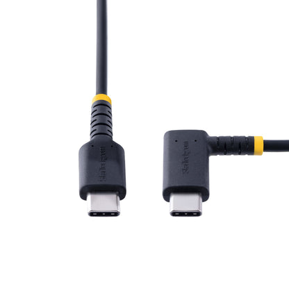 StarTech.com 1ft (30cm) USB-C Fast Charging Cable, Rugged, Right-Angled, Charge & Sync, 60W (3A) PD, USB 2.0, TPE Jacket and Aramid Fiber - USB C Charging Cord