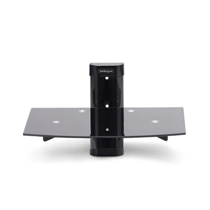 StarTech.com Floating Wall-Mounted AV Shelf, Adjustable Height Shelf For Under TV, Organize A/V Equipment On Black Tempered Glass Shelf