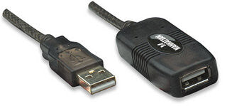 Manhattan USB-A Active Extension Cable, 10m, Male to Female, USB 2.0, 480 Mbps, Hi-Speed USB, Daisy-Chainable, Built-In Repeater, Black, Three Year Warranty, Equivalent to USB2AAEXT10M