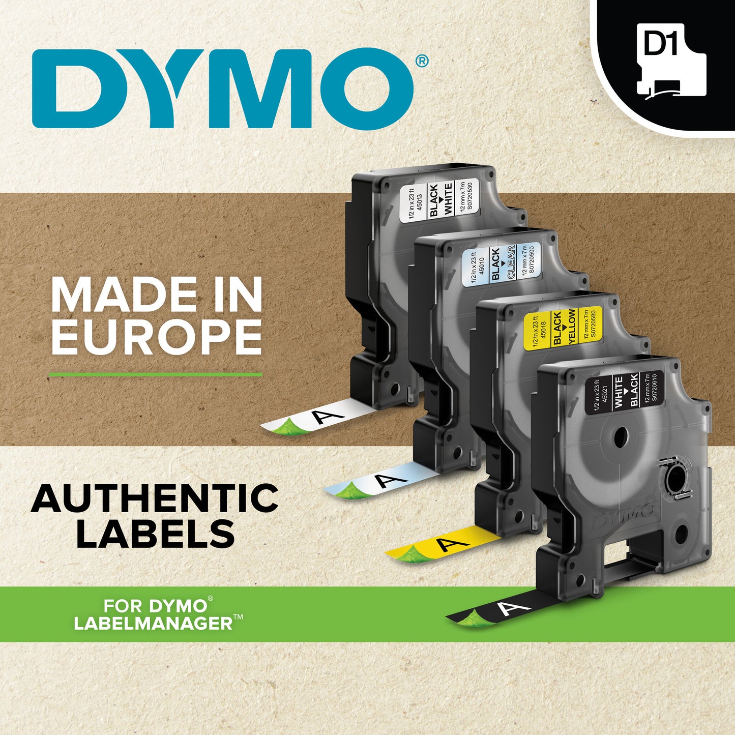 DYMO Authentic D1 Labels | Black Print on Blue Tape | 19 mm x 7 m | Self-Adhesive Labels for LabelManager Label Makers | Made in Europe