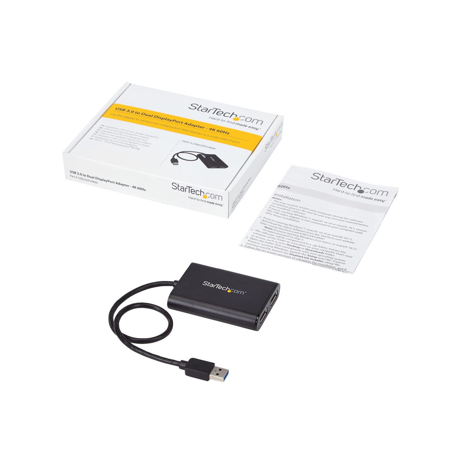 StarTech.com USB 3.0 to Dual DisplayPort Adapter - 4K 60Hz