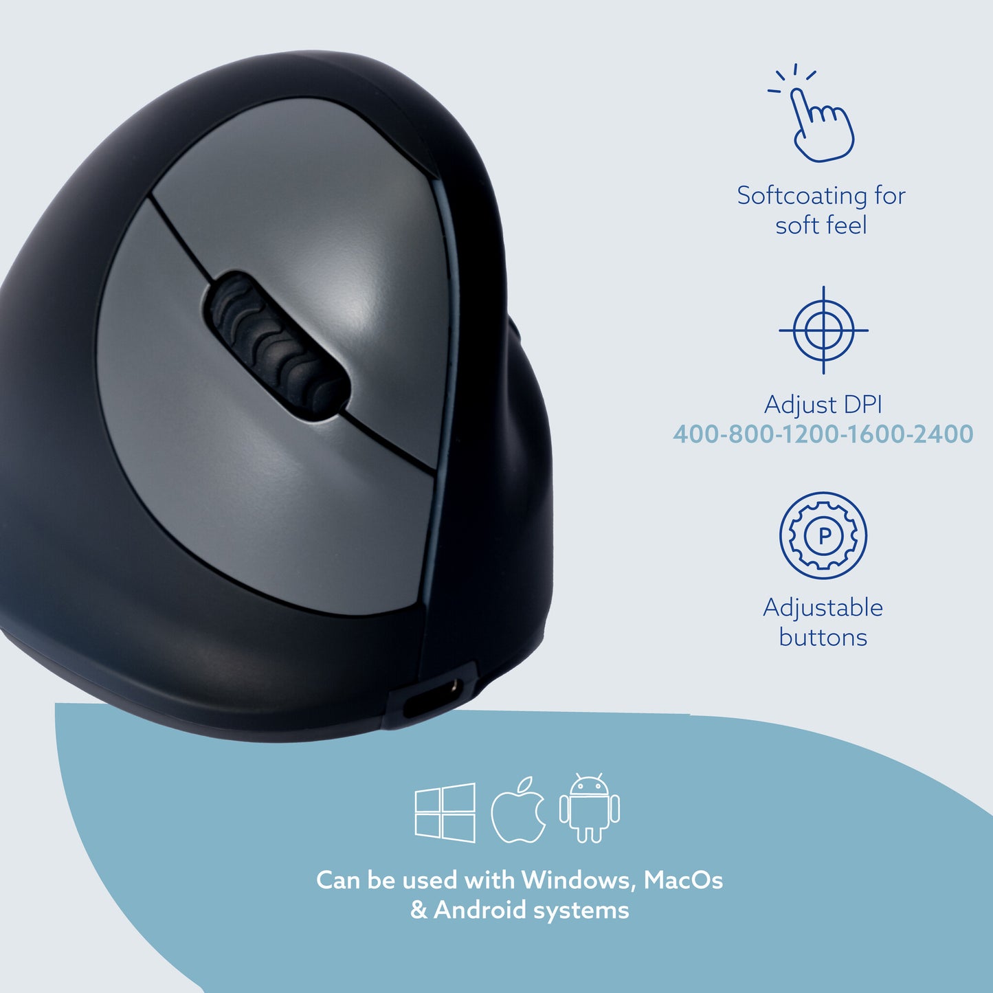 R-Go Tools Ergonomic mouse R-Go HE Break with break software, large (hand size ≥ 185 mm), right-handed, Bluetooth, black