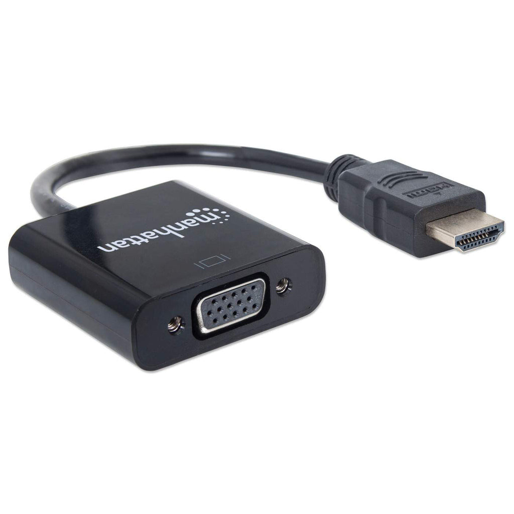 Manhattan HDMI to VGA Converter cable, 1080p, 30cm, Male to Female, Equivalent to HD2VGAE2, Micro-USB Power Input Port for additional power if needed, Black, Three Year Warranty, Blister