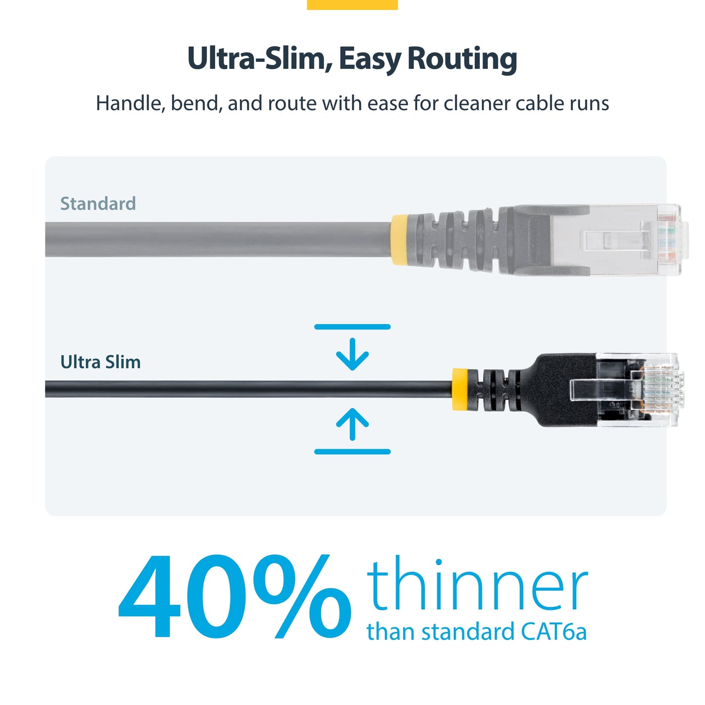 StarTech.com 15cm Black Ultra Slim Cat6A Ethernet Cable, UTP, Pure Bare Copper Wire, 34AWG Slim RJ45 Network Patch Cord, Individually Tested