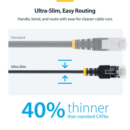 StarTech.com 4m Black Ultra Slim Cat6A Ethernet Cable, UTP, Pure Bare Copper Wire, 34AWG Slim RJ45 Network Patch Cord, Individually Tested