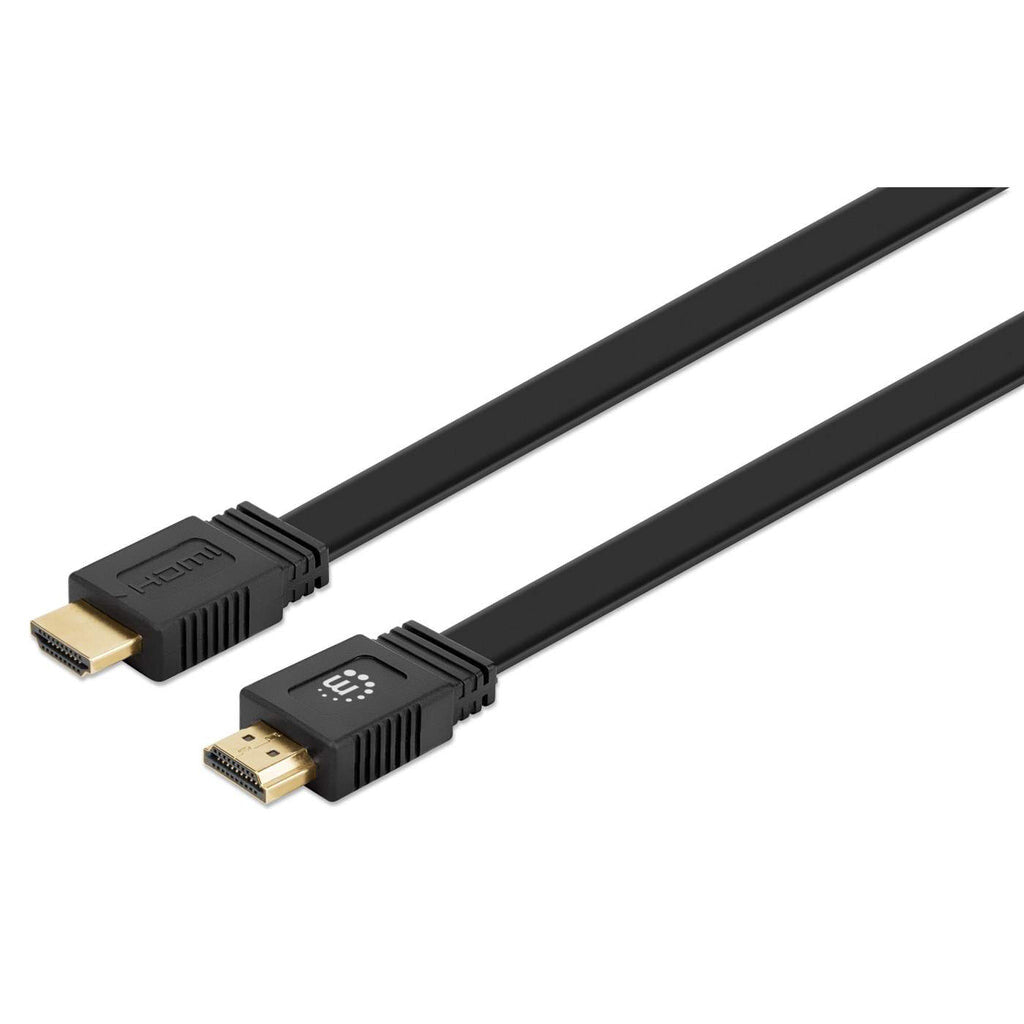 Manhattan HDMI Cable with Ethernet (Flat), 4K@60Hz (Premium High Speed), 3m, Male to Male, Black, Ultra HD 4k x 2k, Fully Shielded, Gold Plated Contacts, Lifetime Warranty, Polybag