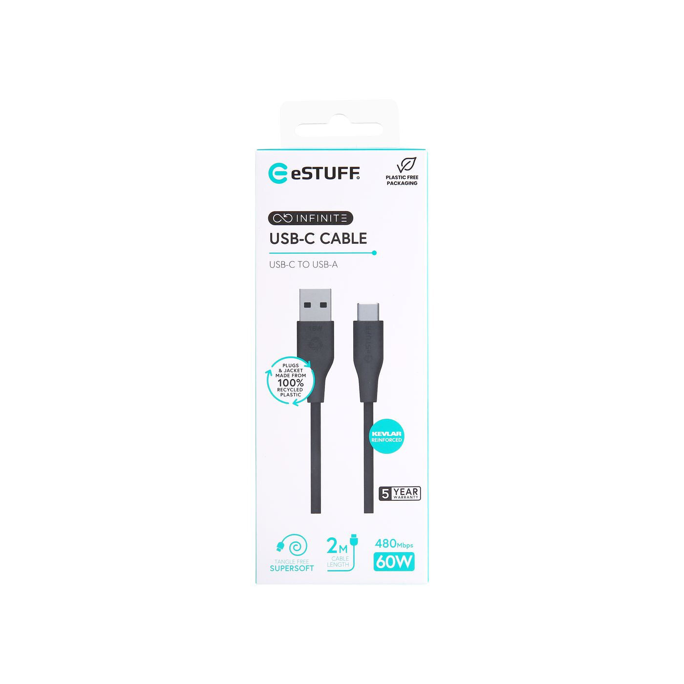 eSTUFF ES605280 USB cable USB 2.0 2 m USB C USB A 60 W Black