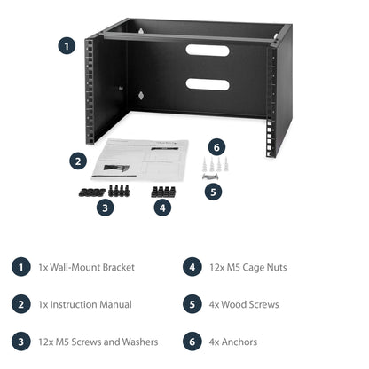 StarTech.com 6U Wall Mount Network Rack - 14 Inch Deep (Low Profile) - 19" Patch Panel Bracket for Shallow Server and IT Equipment, Network Switches - 44lbs/20kg Weight Capacity, Black