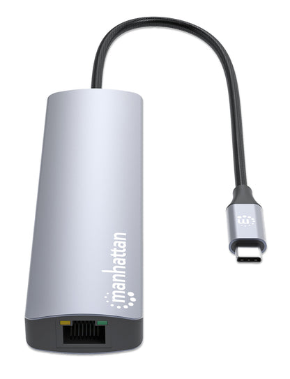 Manhattan USB-C Dock/Hub with Card Reader, Ports (x5): Ethernet, HDMI, USB-A (x2) and USB-C, with Power Delivery (PD) 100W- requires external USB-C charger (not included). USB powered (no external power supply required) when PD is not in use