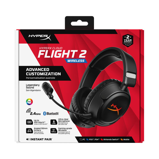 HyperX Cloud Flight 2 - Wireless Gaming Headset (Black), Head-band, Boom microphone