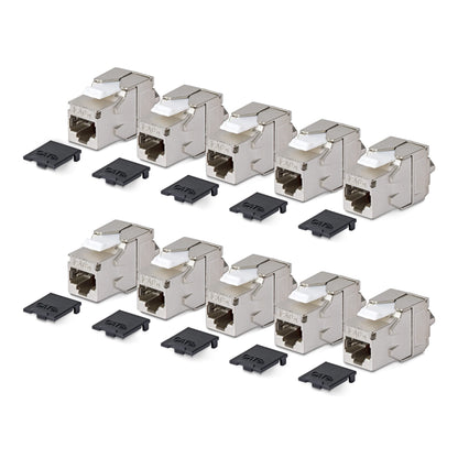StarTech.com Shielded Cat6a Keystone Jack, 10-Pack RJ45 Ethernet Keystone Jacks, STP Cat6a Wall Jack, 180-Degree Toolless