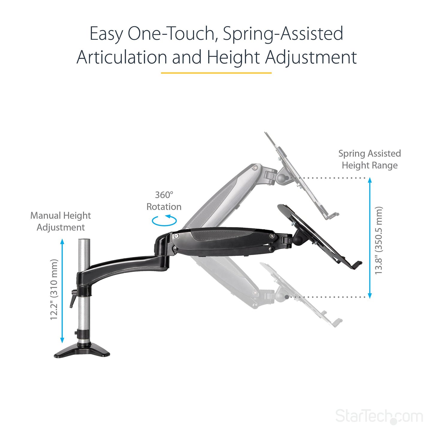 StarTech.com Desk Mount Laptop Arm - Full Motion Articulating Arm for Laptop or Single 34" (17.6lb/8kg) Monitor - VESA Mount Laptop Tray Bracket - Ergonomic Adjustable Notebook Stand - Desk-Clamp