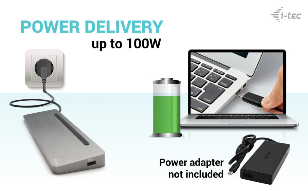 i-tec USB-C Metal Ergonomic 3x 4K Display Docking Station + Power Delivery 100 W