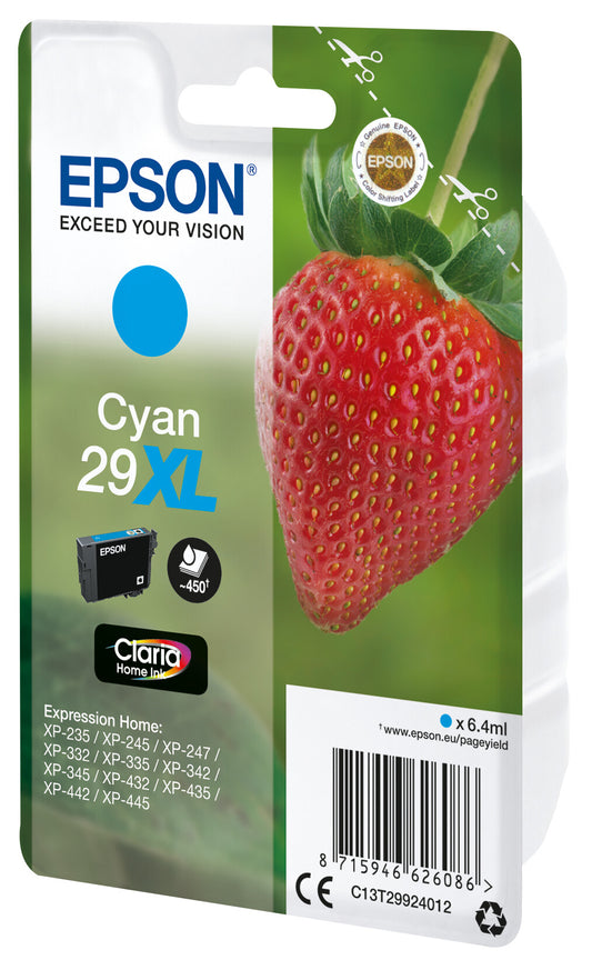 Epson Strawberry Singlepack Cyan 29XL Claria Home ink cartridge