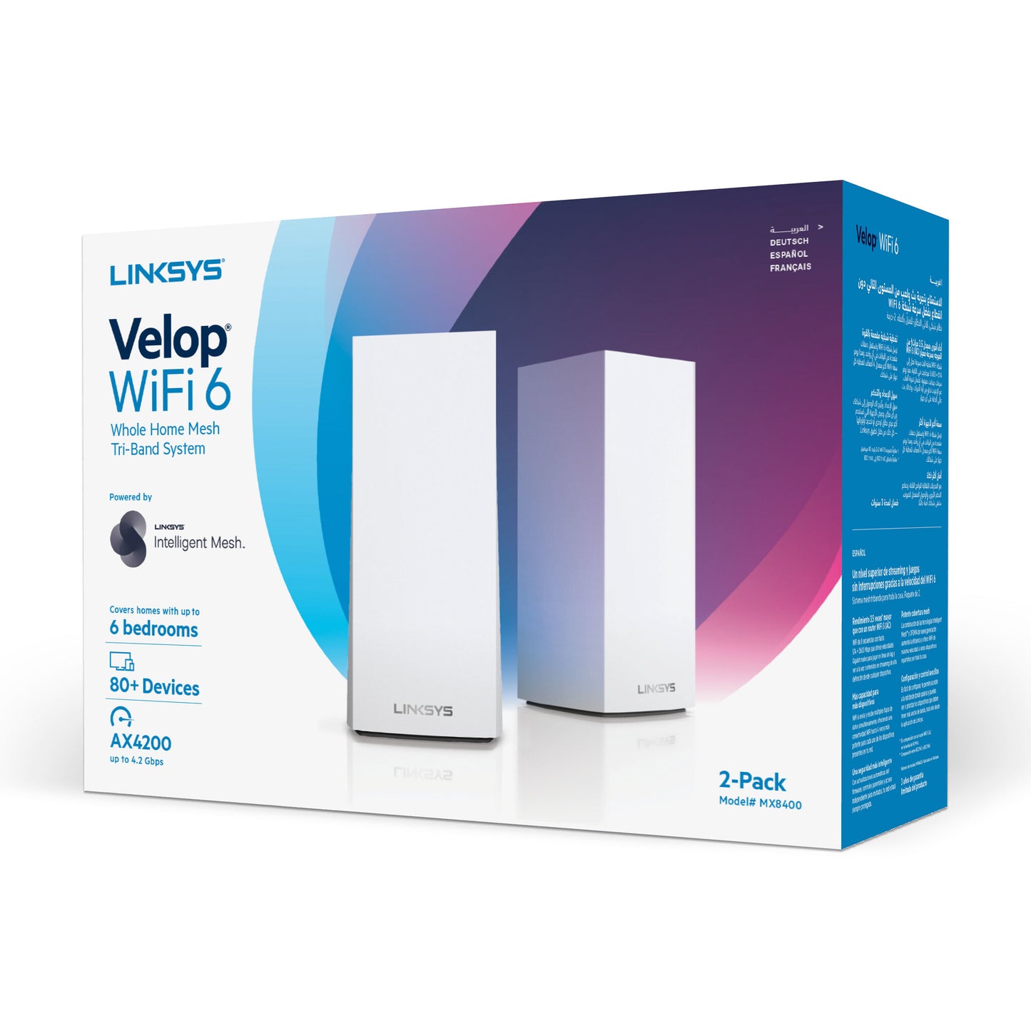 Linksys Velop Whole Home Intelligent Mesh WiFi 6 (AX4200) System, Tri-Band, 2-pack