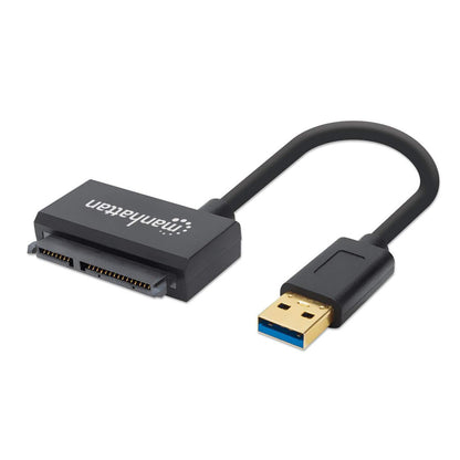 Manhattan USB-A to 2.5-inch SATA Adapter, 15cm Attached Cable, USB 3.0 (aka USB 3.2 Gen 1), 5 Gbps, SuperSpeed USB, Supports 48-bit LBA, Optional Micro-USB Power Input, Three Year Warranty, Comparable to USB3S2SAT3CB