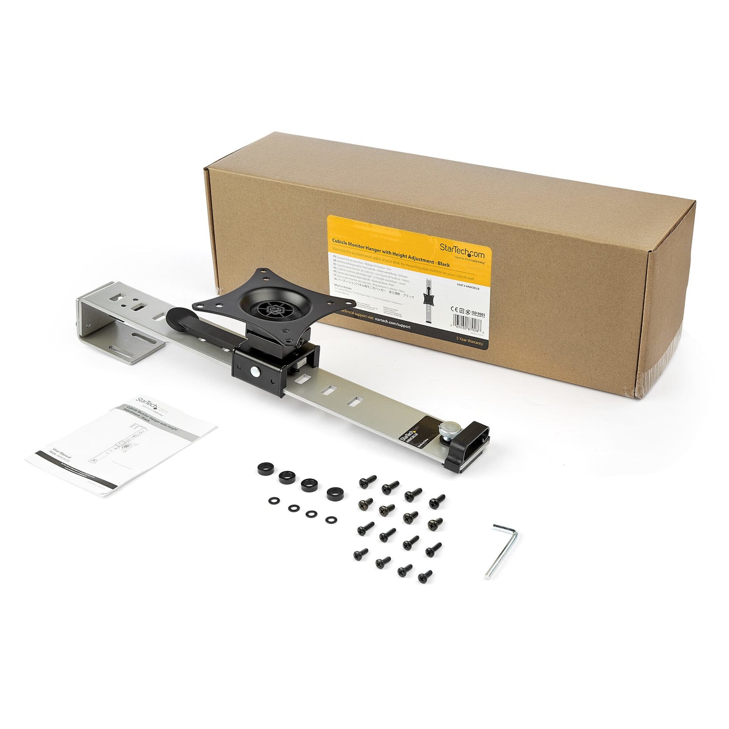 StarTech.com Cubicle Monitor Mount - Cubicle Wall Single Monitor Hanger - Up to 34" VESA Mount Display - Height Adjustable Ergonomic Office Cubicle Hanging Flat Panel Hook & Clamp Bracket