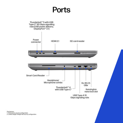 HP ZBook Fury G1i Data Science Intel Core Ultra 9 285HX Mobile workstation 45.7 cm (18") WQXGA 64 GB DDR5-SDRAM 1 TB SSD NVIDIA RTX PRO 3000 Blackwell Wi-Fi 7 (802.11be) Windows 11 Pro AI Workstation, AI PC Silver