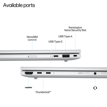 HP EliteBook 8 G1i AI PC Wolf Pro Security Edition Intel Core Ultra 7 255U Laptop 40.6 cm (16") WUXGA 24 GB DDR5-SDRAM 512 GB SSD Wi-Fi 6E (802.11ax) Windows 11 Pro Silver