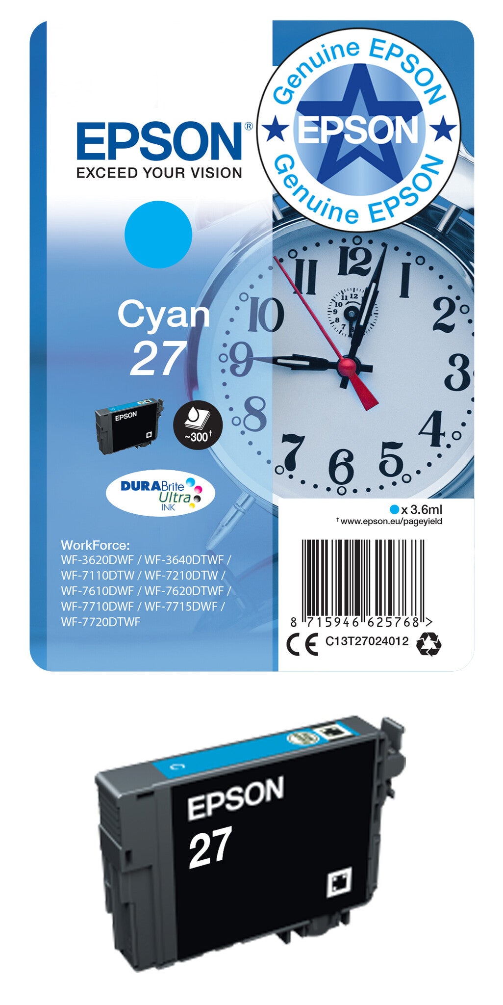 Epson Alarm clock Singlepack Black 27XXL DURABrite Ultra Ink