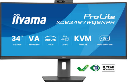 iiyama ProLite XCB3497WQSNPH-B1 computer monitor 86.4 cm (34") 3440 x 1440 pixels UltraWide Quad HD LED Black