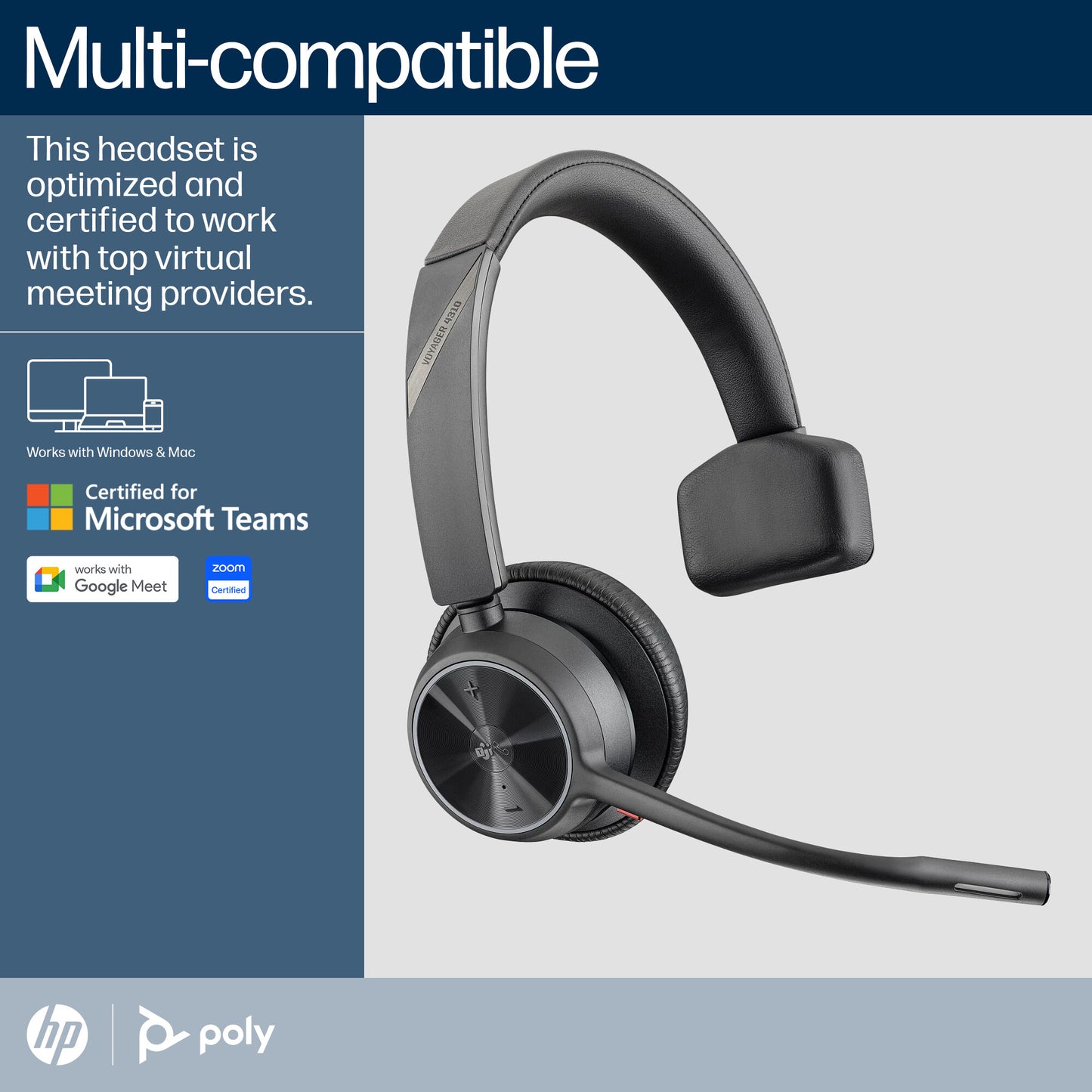 Poly Voyager 4310 Microsoft Teams Certified Headset +BT700 dongle +Charging Stand