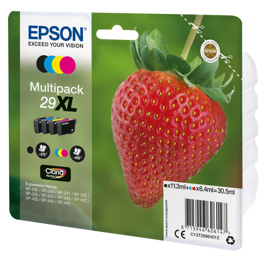 Epson Strawberry Multipack 4-colours 29XL Claria Home ink cartridge, black, cyan, magenta and yellow