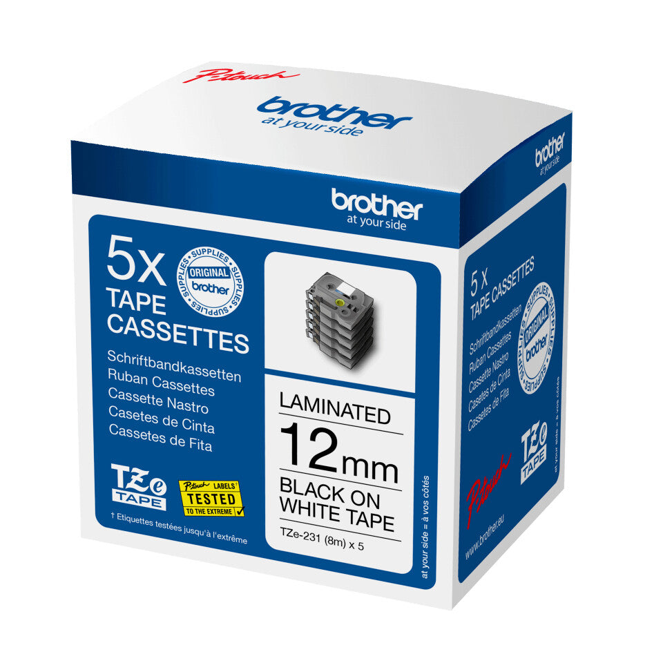 Brother TZE-231M5 label-making tape Black on white