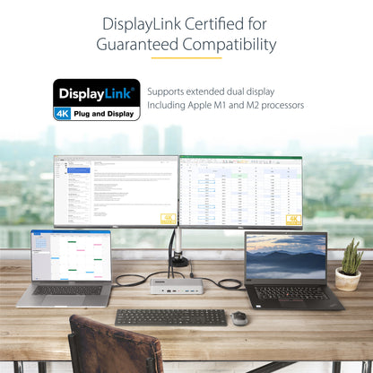 StarTech.com Dual-Laptop USB-C KVM Docking Station, Dual Monitor 4K 60Hz DisplayPort Dock, 5-Port USB Hub, GbE, 90W/45W Power Delivery to Two Laptops, Windows/Mac, 2-Host KVM Dock