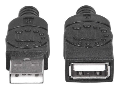 Manhattan USB-A to USB-A Extension Cable, 1.8m, Male to Female, 480 Mbps (USB 2.0), Hi-Speed USB, Black, Lifetime Warranty, Equivalent to USBEXTAA6BK