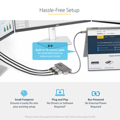 StarTech.com 3-Port USB-C Multi-Monitor Adapter, USB Type-C to 3x HDMI MST Hub, Triple 4K 60Hz HDMI Laptop Display Extender / Splitter, HDR, Extra-Long Built-In Cable - Windows Only