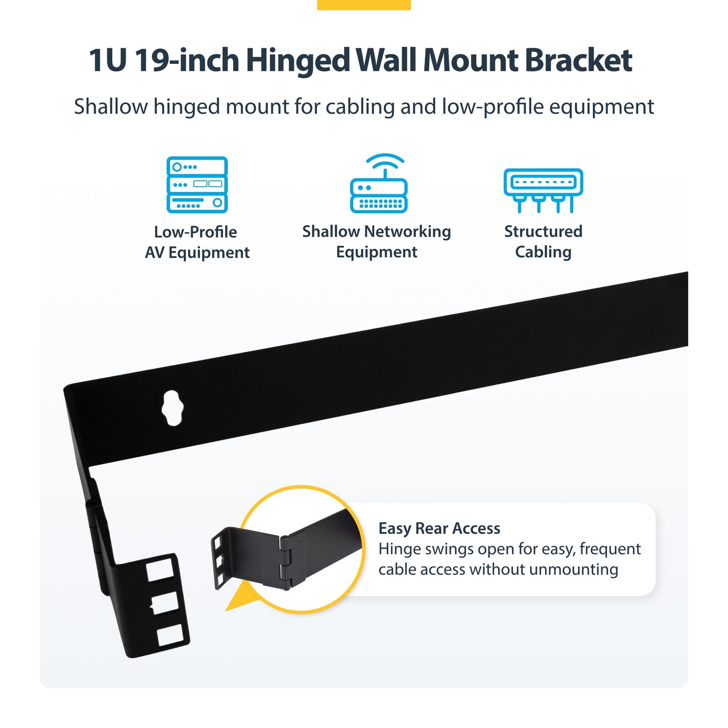 StarTech.com 1U Hinged Wall Mount Patch Panel Bracket - 6 inch Deep - 19" Patch Panel Swing Rack for Shallow Network Equipment- 17lbs