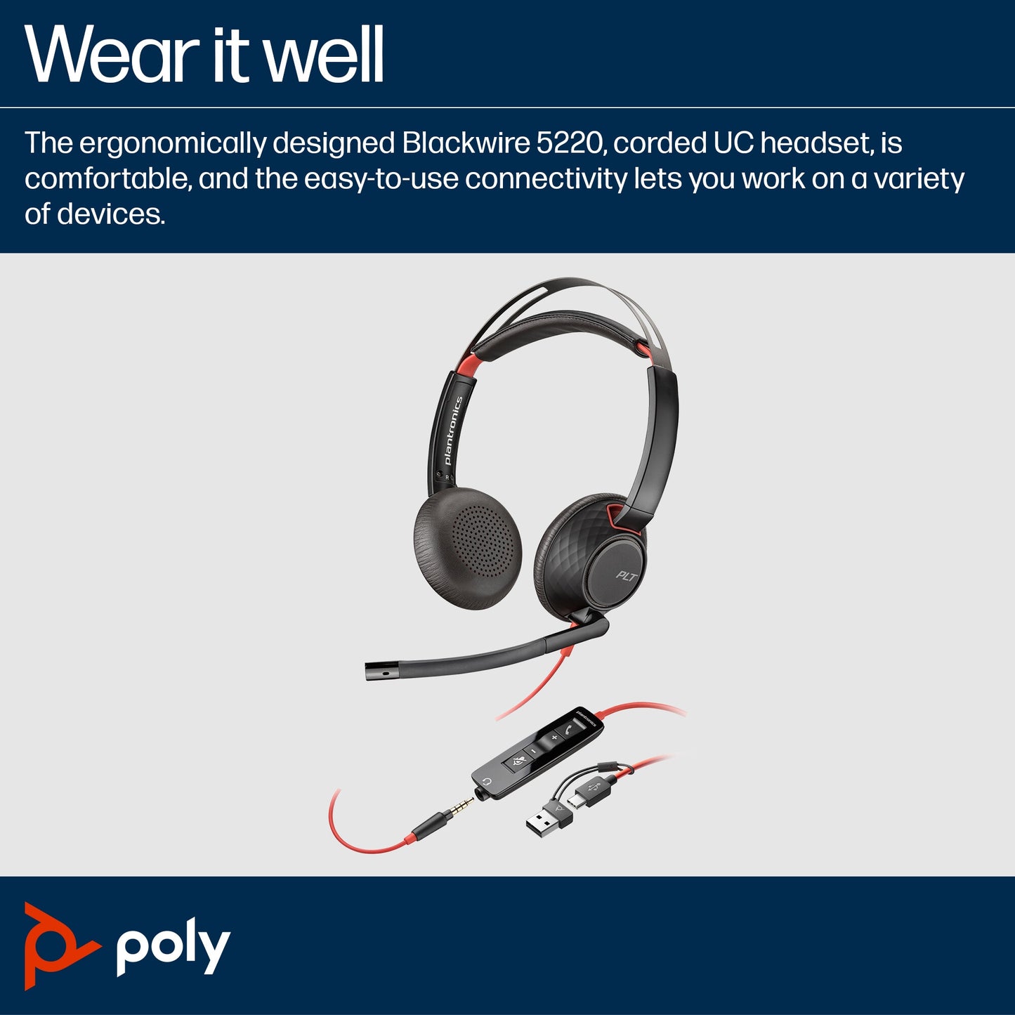 POLY Blackwire C5220 USB-C Headset +Inline Cable