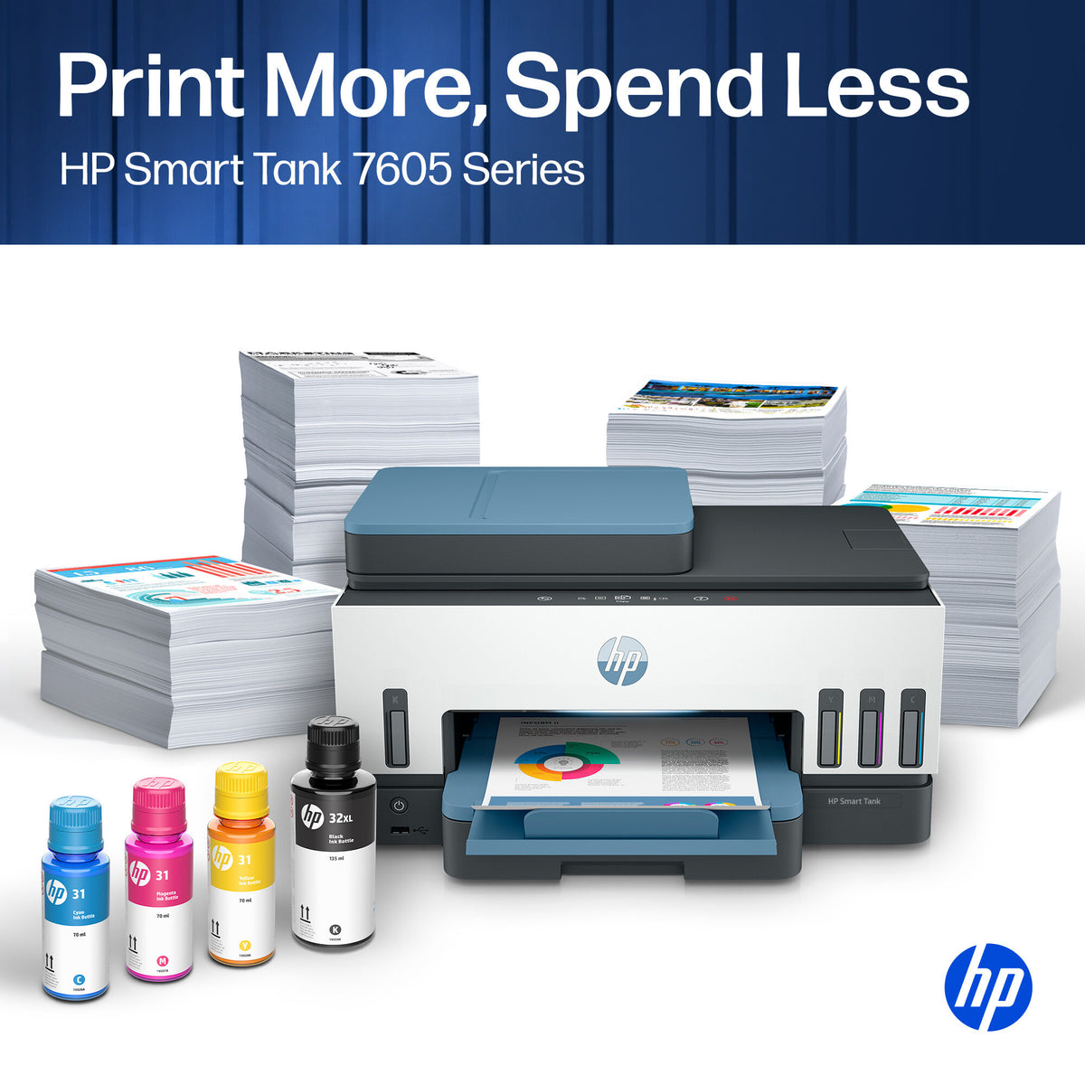 HP Smart Tank 7605 Wireless All-in-One Color Printer, Two-sided printing; Copier, Scanner
