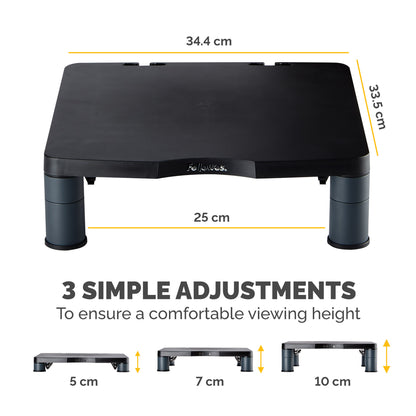 Fellowes Computer Monitor Stand with 3 Height Adjustments - Standard Monitor Riser with Cable Management - Ergonomic Adjustable Monitor Stand for Computers - Max Weight 27KG/Max Size 21" - Graphite