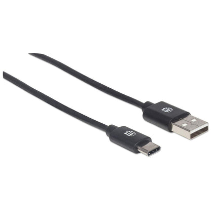 Manhattan USB-C to USB-A Cable, 2m, Male to Male, Black, 480 Mbps (USB 2.0), Equivalent to USB2AC2M, Hi-Speed USB, Lifetime Warranty, Polybag