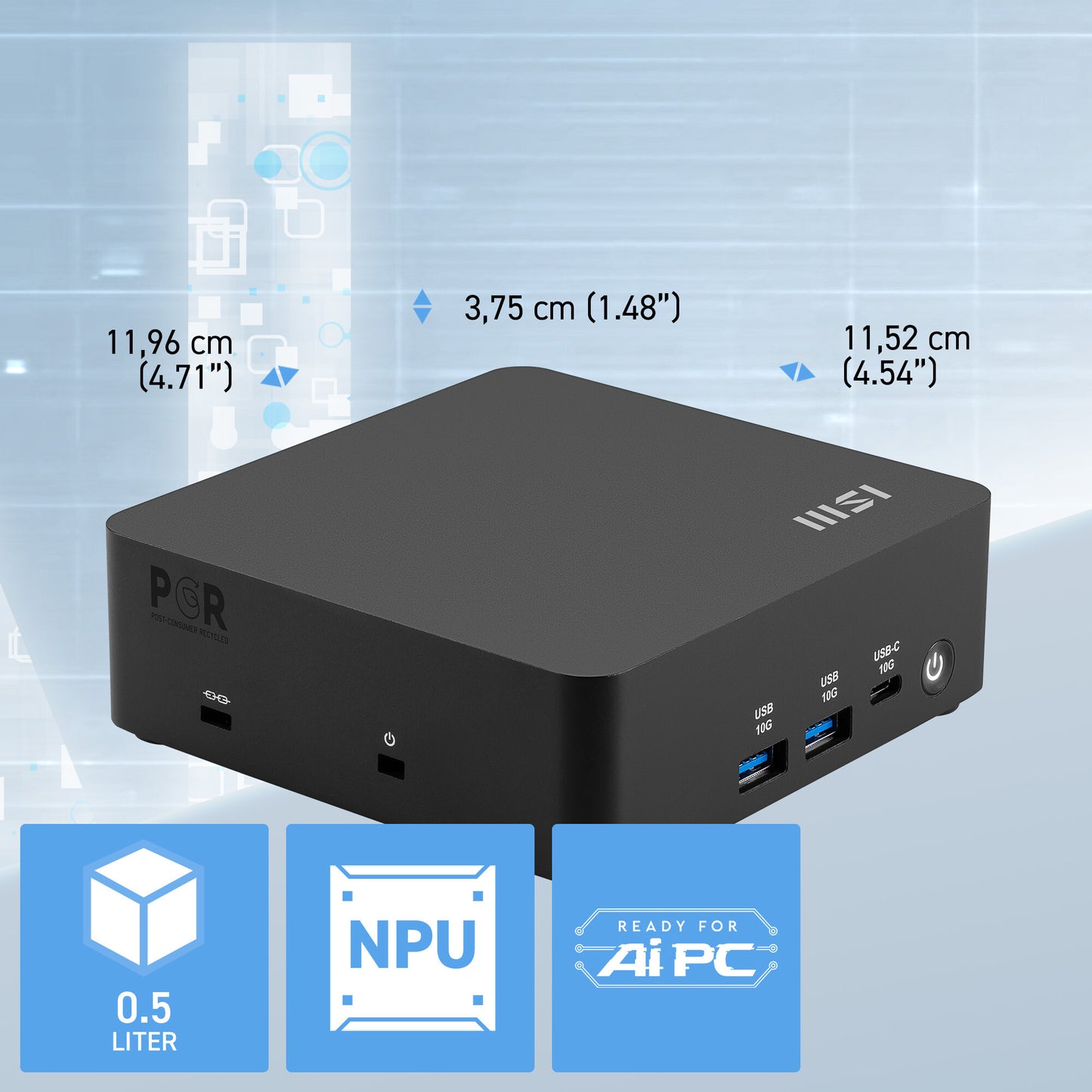 MSI Cubi NUC AI 1UMG Intel Core Ultra 5 125H , Barebone, NUC, SFF, Mini Computer, HTPC, (NO RAM, NO Storage, NO OS), Intel Graphics/DDR5/Dual ThunderBolt 4/Dual HDMI/Dual LAN/WiFi 6E/BT 5.3/VESA