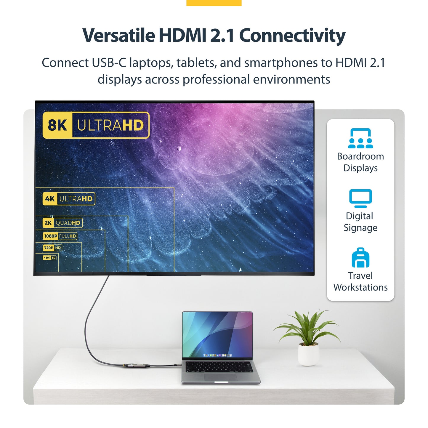 StarTech.com USB-C to HDMI Adapter, 8K 60Hz / 4K 120Hz, Thunderbolt / USB4 Compatible, USB C to HDMI 2.1 Converter, HDR10+, 7.9in (20cm) Cable