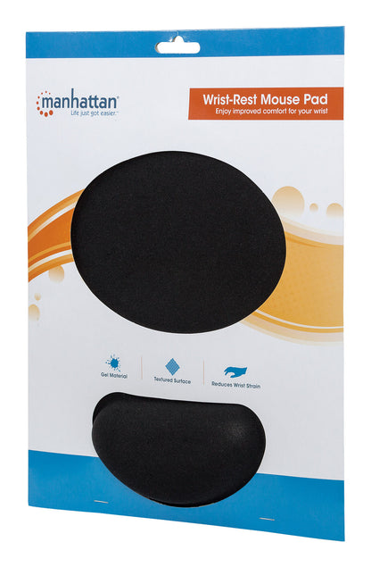 Manhattan Gel Material Promotes Proper Hand and Wrist Position, Water-resistant 240 x 200 mm (9.5 x 8 in.) Surface, Non-slip Rubber Base, Black