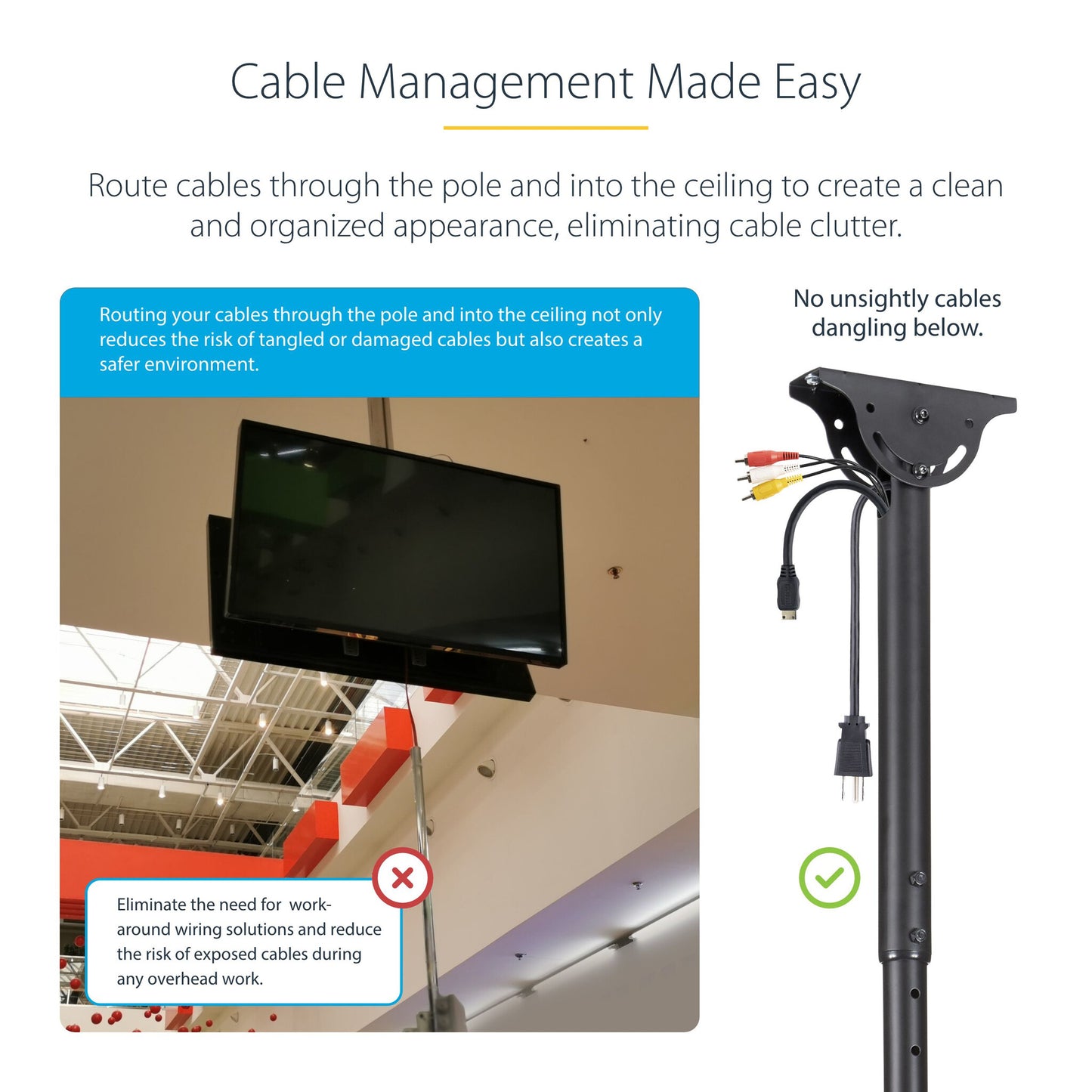 StarTech.com Dual TV Ceiling Mount - Back-to-Back Heavy Duty Hanging Dual Screen Mount with Adjustable Telescopic Pole - Tilt/Swivel/Rotate - VESA Bracket for 32”-75" Displays