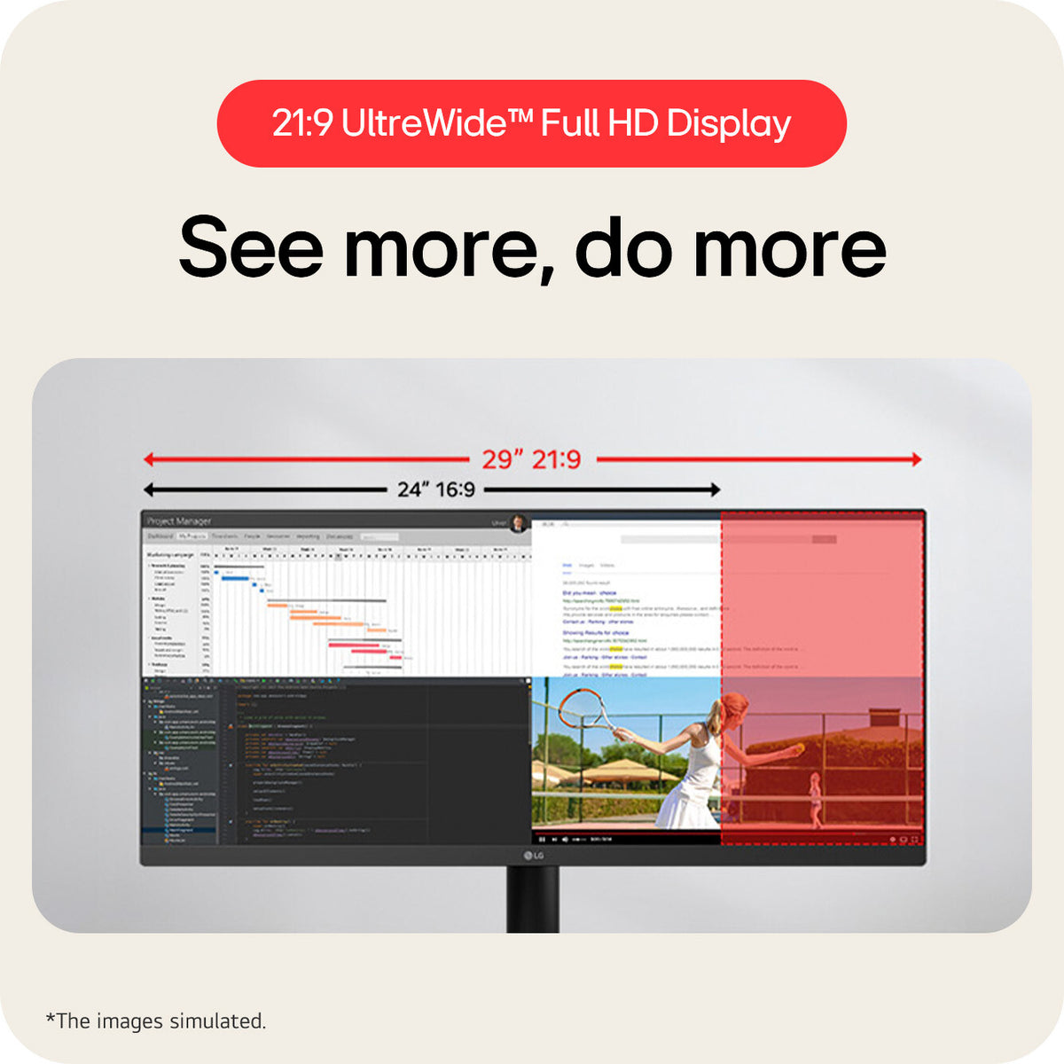LG UltraWide U5 Monitor (29U511A) - 29-inch 21:9 UltraWide™ WFHD (2560x1080) IPS Display, sRGB 99%, HDR10, 100Hz Refresh Rate, Eye-Care Features, Clutter-free Design, Height Adjustable