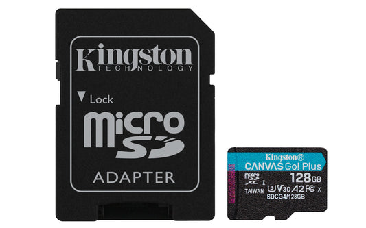 Kingston Technology 128GB microSDXC Canvas Go Plus Gen 4 200MB/s A2 U3 V30 Card + Adapter, Class 10