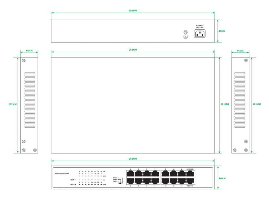 Lanview LVN-1U-16PORT-1G network switch Unmanaged Gigabit Ethernet (10/100/1000)