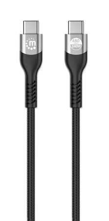 Manhattan Fast USB-C to USB-C Charging and Data Cable, 2m, Up to 240W Laptop Charging, USB 2.0, 480 Mbps, Hi-Speed USB, Extra-Long Reach for Desk or Floor Sockets, Black, Three Year Warranty
