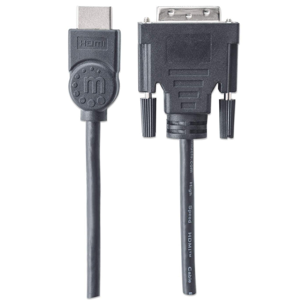 Manhattan HDMI to DVI-D 24+1 Cable, 1.8m, Black, Lifetime Warranty, Equivalent to HDMIDVIMM6