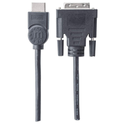 Manhattan HDMI to DVI-D 24+1 Cable, 1.8m, Black, Lifetime Warranty, Equivalent to HDMIDVIMM6