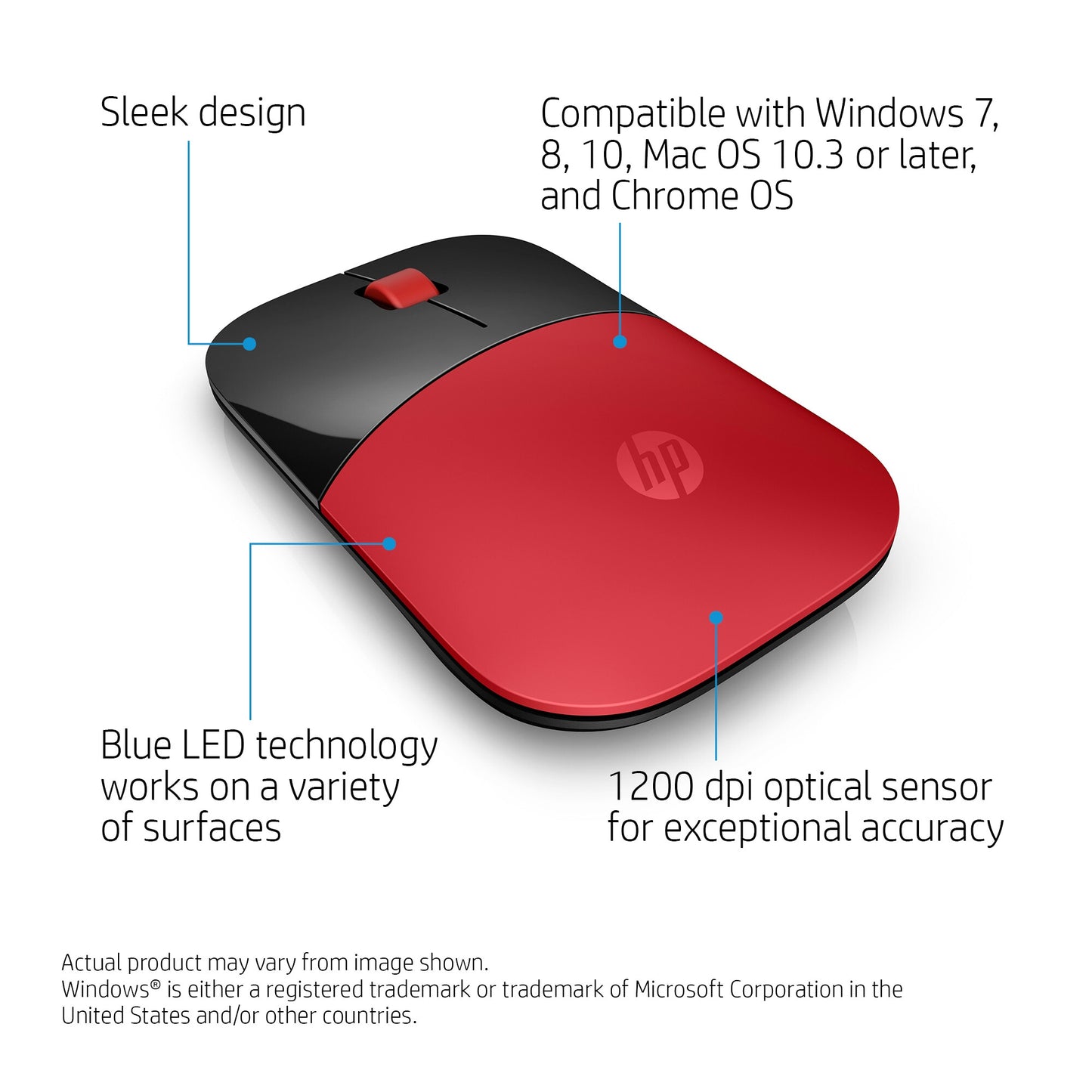 HP Z3700 Red Wireless Mouse