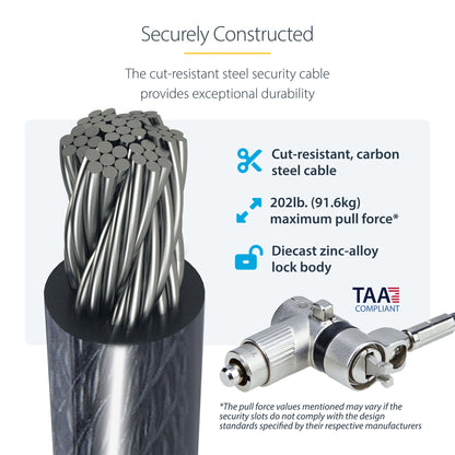 StarTech.com 25-Pack Universal Laptop Lock 6.6ft (2m), Serialized Security Cable for Notebook, Compatible With Noble Wedge®/Nano/K-Slot, Keyless Combination Cable - TAA