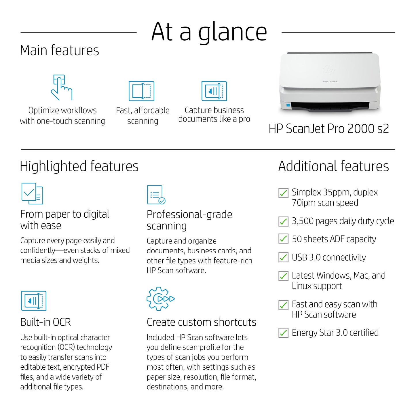 HP Scanjet Pro 2000 s2 Sheet-feed Scanner Sheet-fed scanner 600 x 600 DPI A4 Black, White