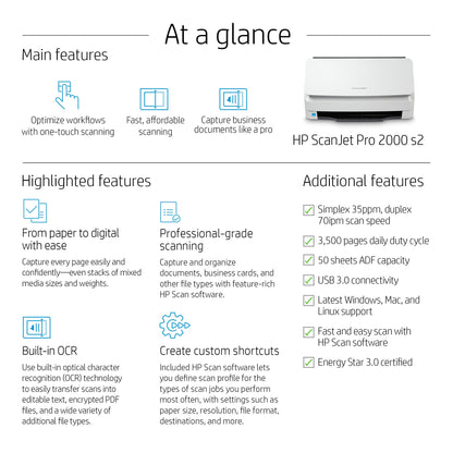 HP Scanjet Pro 2000 s2 Sheet-feed Scanner Sheet-fed scanner 600 x 600 DPI A4 Black, White